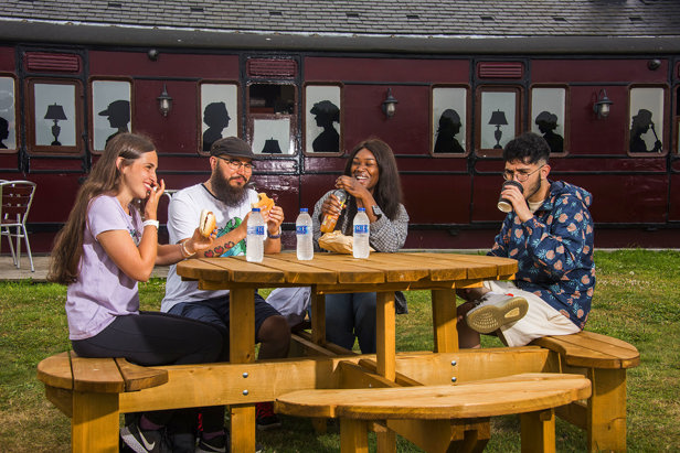 Students eating outside
