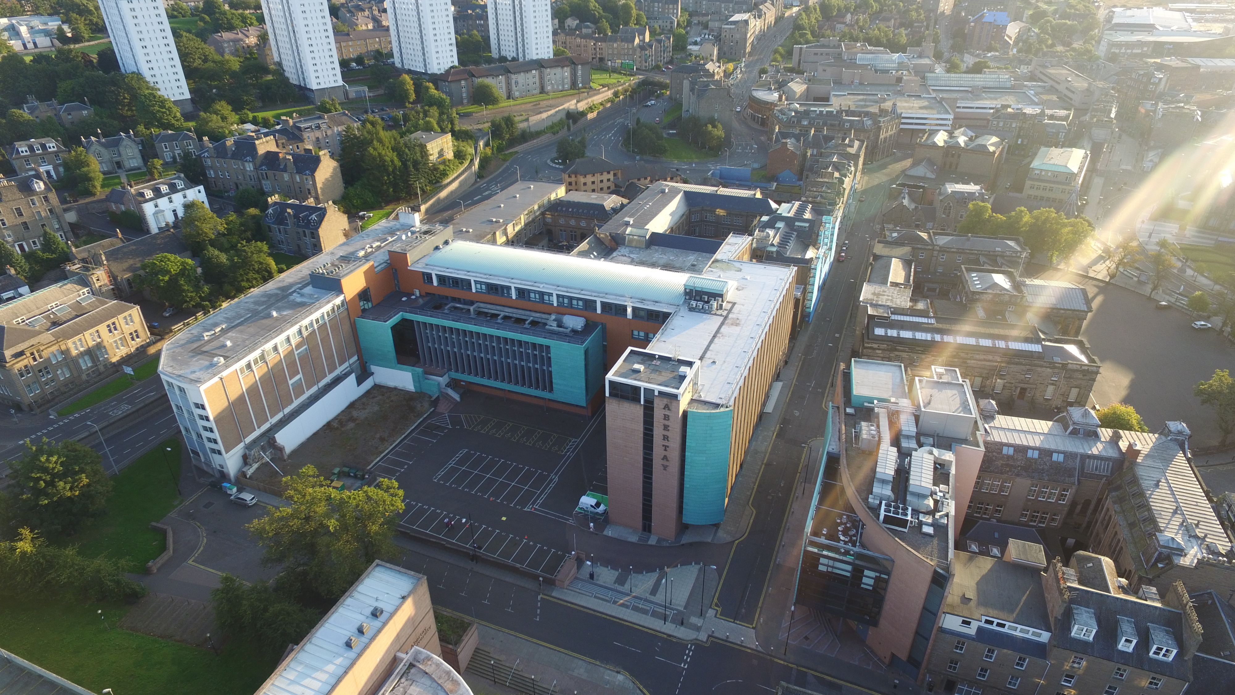 Abertay campus drone shot