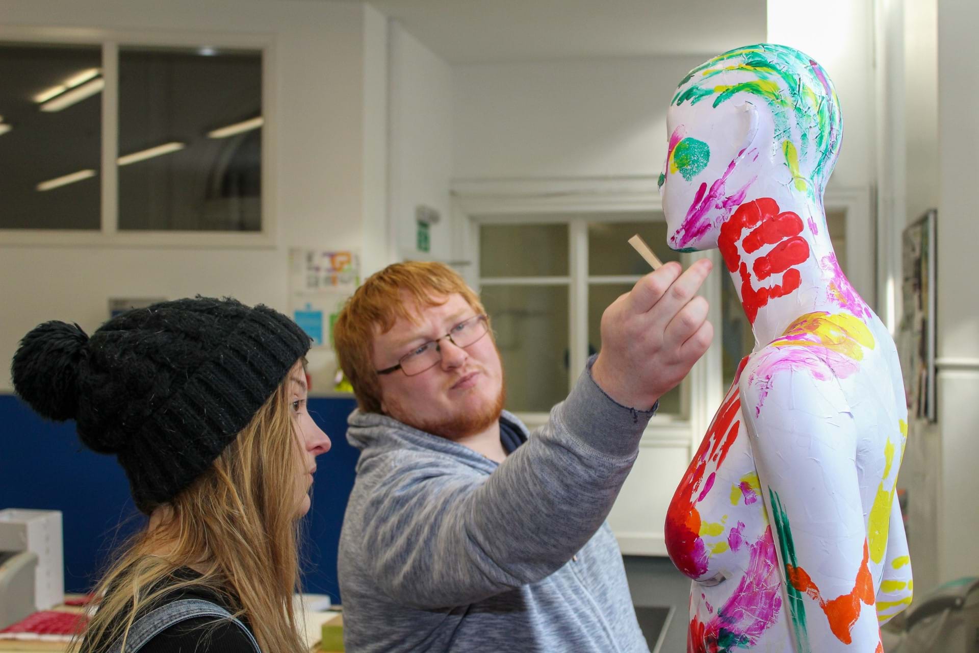 Students Robyn McMillan and Jamie Haddow turn a store mannequin into a games controller