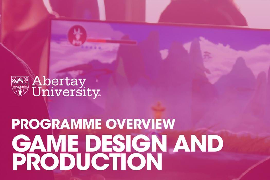 The thumbnail image for the Game Design and Production Programme is an over the shoulder view of  computer monitor with a game on it.