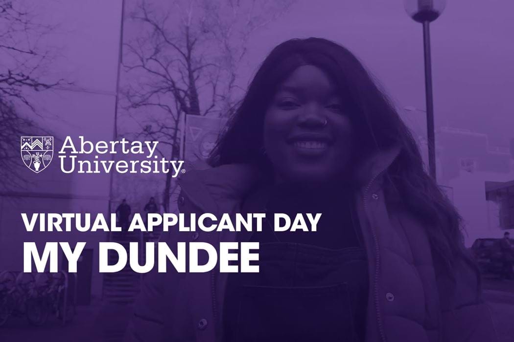 A duotone picture of Marketing and Business student Farisai Mukonoweshuro in front of the Bernard King Library on the Abertay Campus.