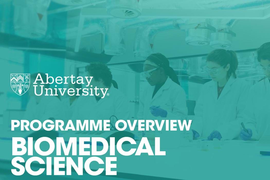 The thumbnail image for the Biomedical Science programme is of five students in one of Abertay University's brand new state of the art laboratories,