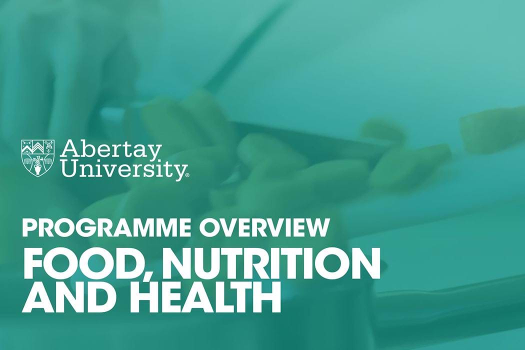 The thumbnail image for the Food Nutrition and Health programme video is a close up of someone chopping carrots.