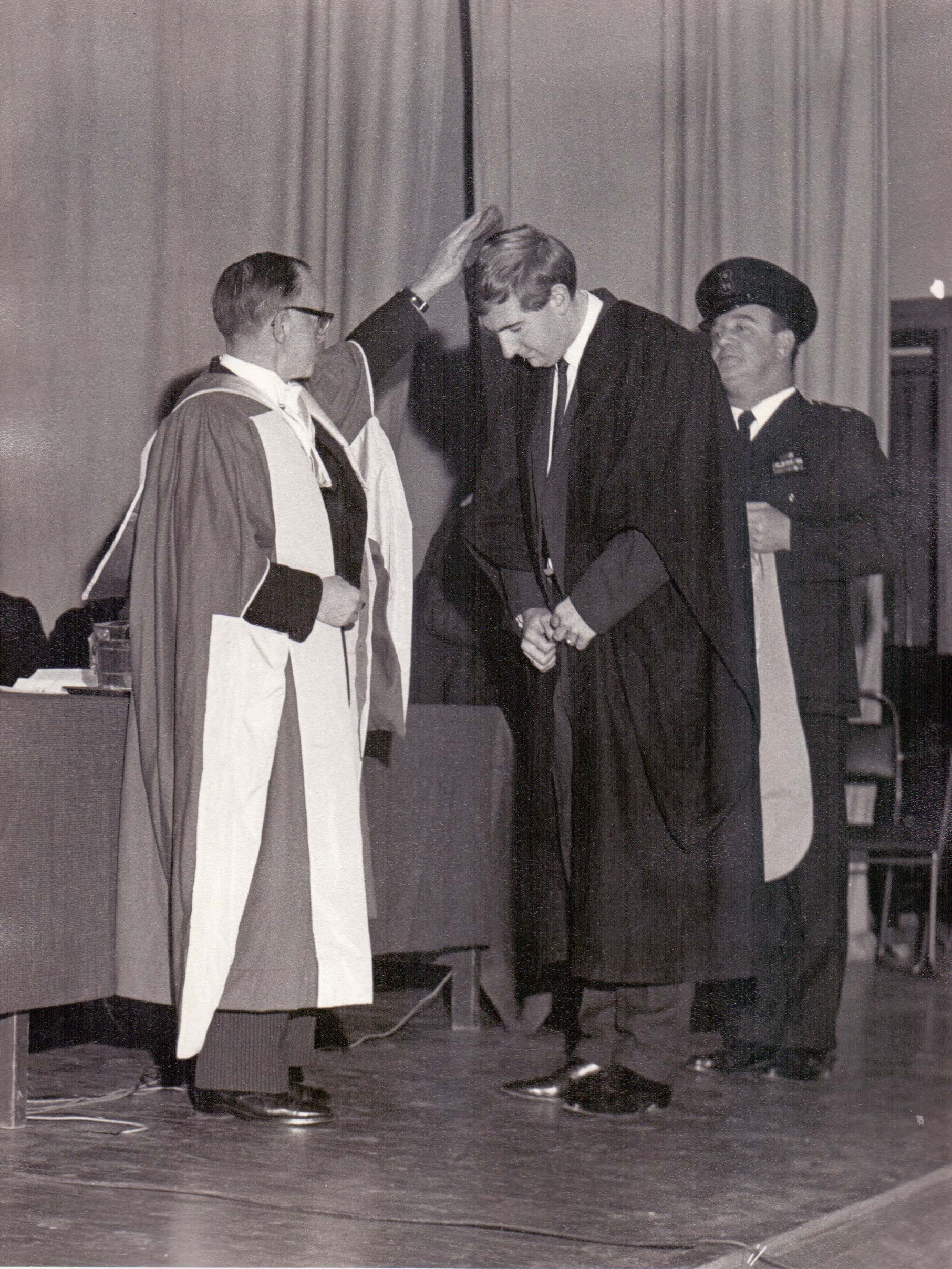 Dundee Technical College Graduation showing a Graduand being capped 1967