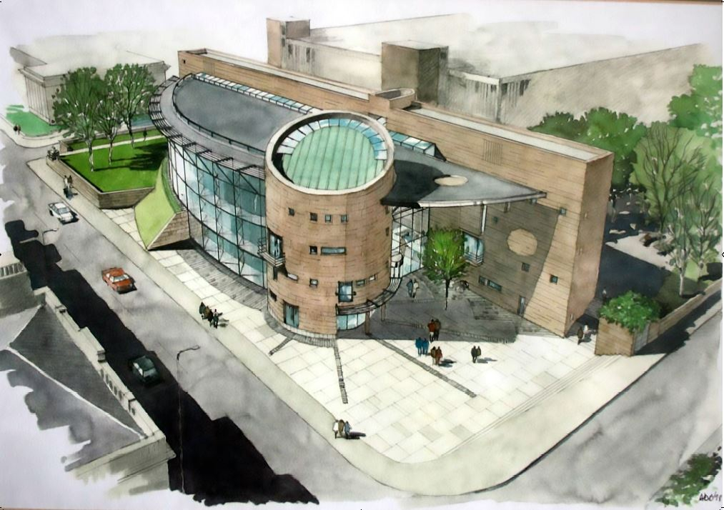 Architects Drawing of Bernard King Library 1995Building