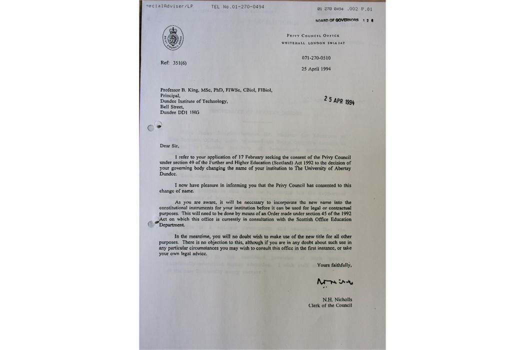 Privy Council Confirmation of University status Apr 1994