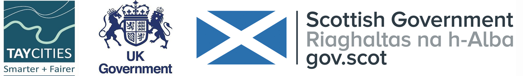 three logos - TayCities, UK Government and the Scottish Government