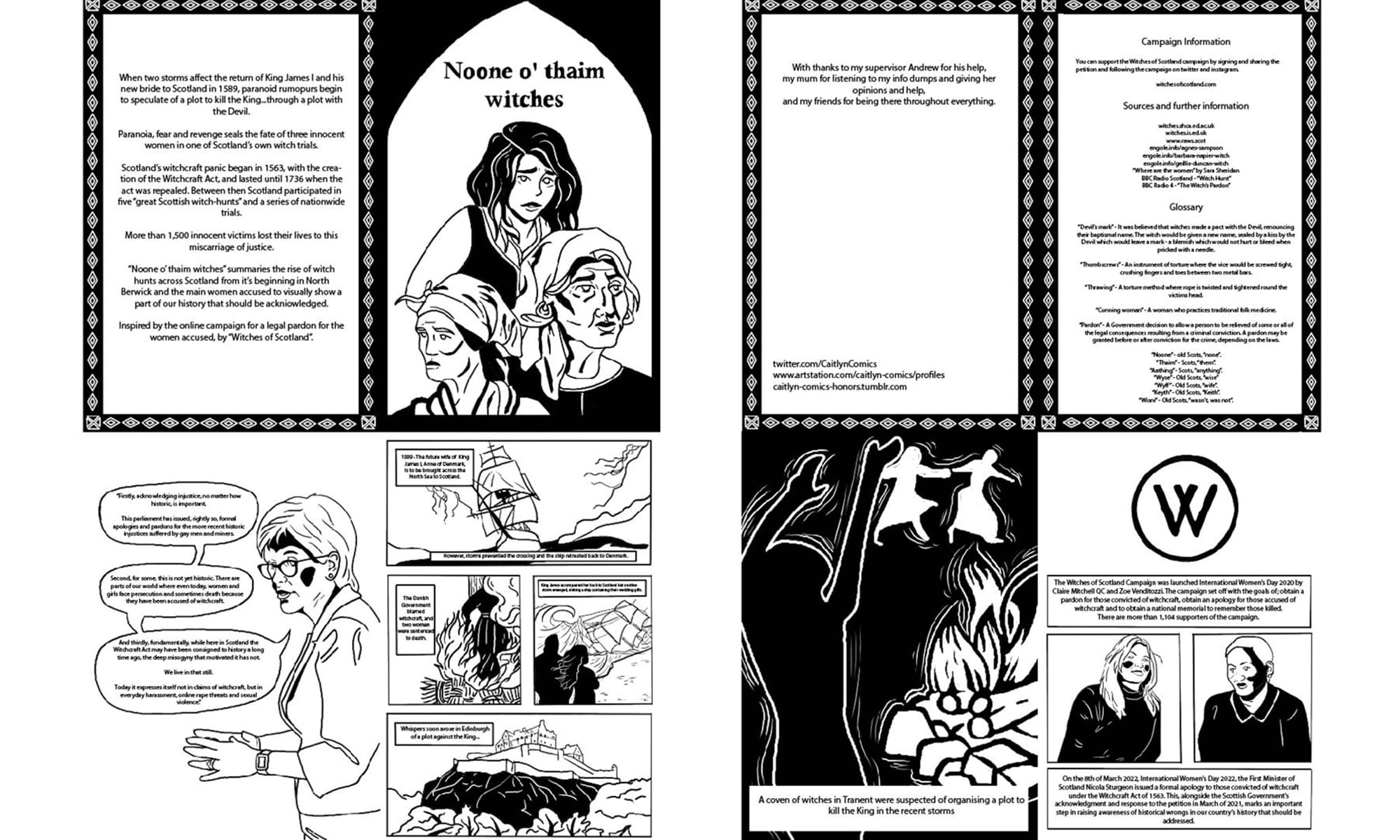 "The Scottish Witch Trials - comics in the education of historic events" is a 2022 Digital Graduate Show project by Caitlyn Bannatyne, a Computer Arts student at Abertay University. 