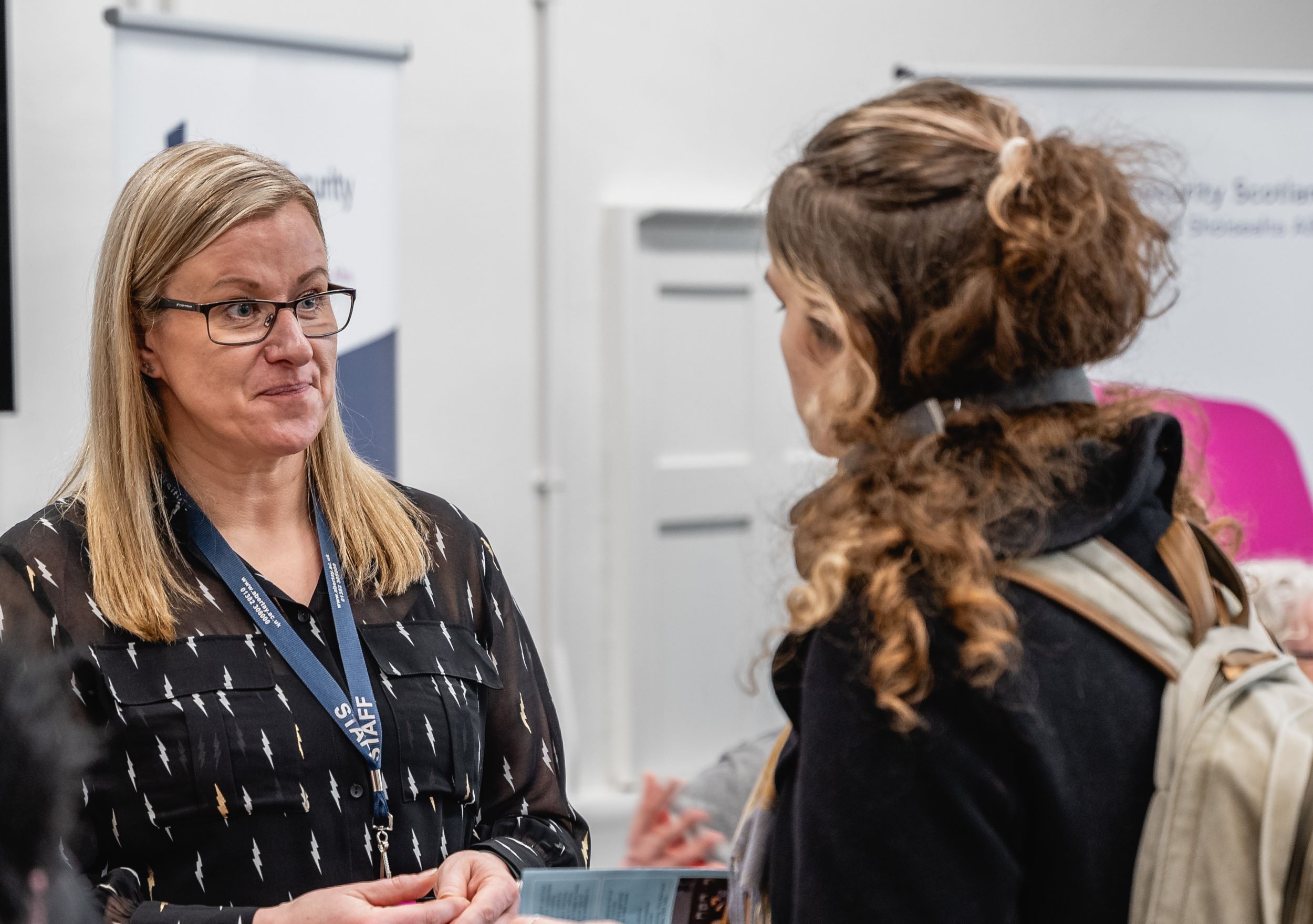 Abertay Careers Centre advisor listening to student