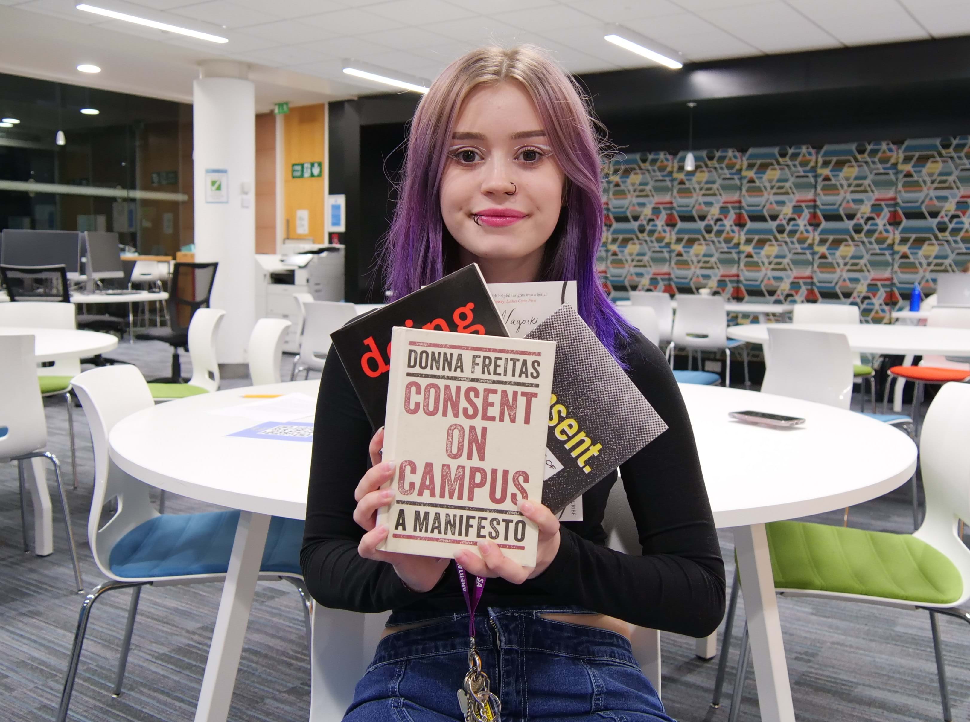 Abertay Student Association President Olivia Robertson pictured above with some of the resources available