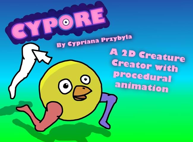 '2D Procedurally Animated User-Made Creatures' is a 2023 Digital Graduate Show project by Cypriana Przybyla, a Computer Game Applications Development student at Abertay University.