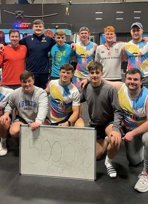 Members of Abertay rugby team posing in the gym